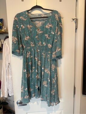 Floral V-Neck Teal Midi Dress
